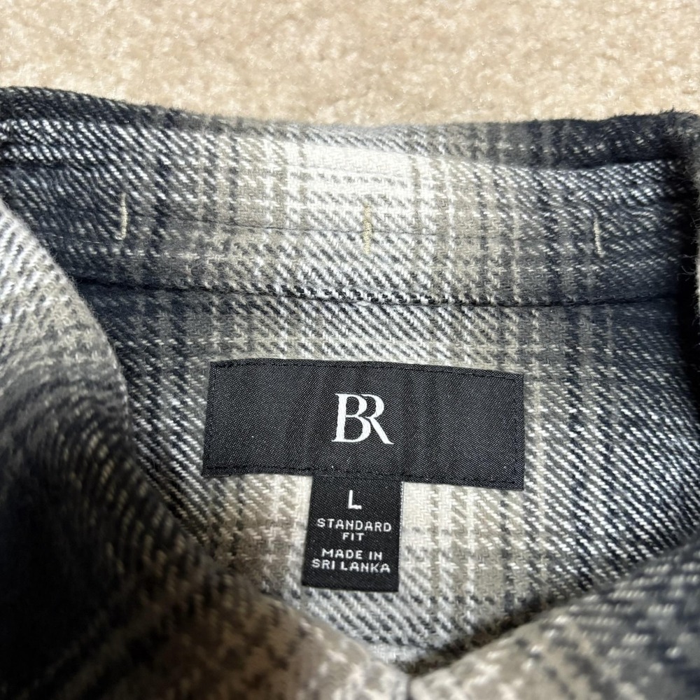 Banana Republic Flannel Shirt Mens Large Gray Ombre Shadow Plaid Western Cottage - Picture 3 of 10